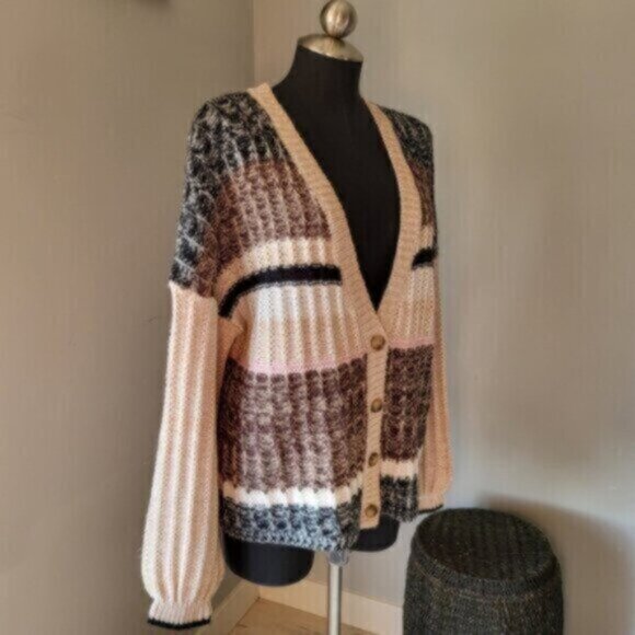 Soya Concept Puff Sleeve Oversized Cardigan Sweater NWT Sz Large - Picture 4 of 10